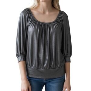 Karen Kane Womens Metallic Gunmetal Silver Scoop Neck Blouson Tunic Top Large